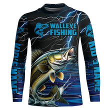 Load image into Gallery viewer, Blue Thunder Lightning Custom Walleye Long Sleeve Tournament Fishing Shirts, Walleye Fishing Jerseys IPHW5996