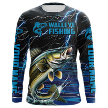 Load image into Gallery viewer, Blue Thunder Lightning Custom Walleye Long Sleeve Tournament Fishing Shirts, Walleye Fishing Jerseys IPHW5996