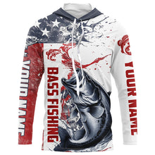 Load image into Gallery viewer, Personalized American Flag Bass Fishing Shirts, Bass Long Sleeve Tournament Fishing Jerseys IPHW6004