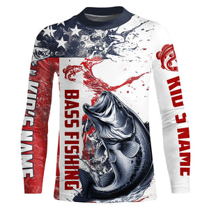 Personalized American Flag Bass Fishing Shirts, Bass Long Sleeve Tournament Fishing Jerseys IPHW6004