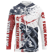 Load image into Gallery viewer, Personalized American Flag Walleye Fishing Shirts, Walleye Long Sleeve Tournament Fishing Jerseys IPHW6005