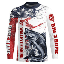 Load image into Gallery viewer, Personalized American Flag Walleye Fishing Shirts, Walleye Long Sleeve Tournament Fishing Jerseys IPHW6005