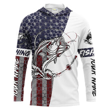 Load image into Gallery viewer, Bass Fishing American Flag Custom Long Sleeve performance Fishing shirts, persoanlized Patriotic Bass Fishing jerseys - IPHW1382