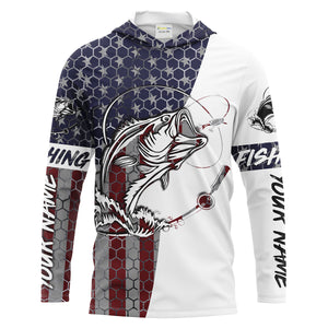 Bass Fishing American Flag Custom Long Sleeve performance Fishing shirts, persoanlized Patriotic Bass Fishing jerseys - IPHW1382