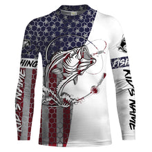 Load image into Gallery viewer, Bass Fishing American Flag Custom Long Sleeve performance Fishing shirts, persoanlized Patriotic Bass Fishing jerseys - IPHW1382