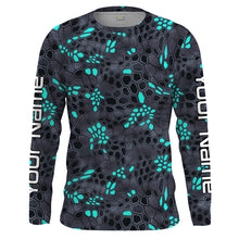 Load image into Gallery viewer, Blue and gray Fishing Hunting camo Custom Long Sleeve performance Fishing Shirts UV Protection IPHW1548
