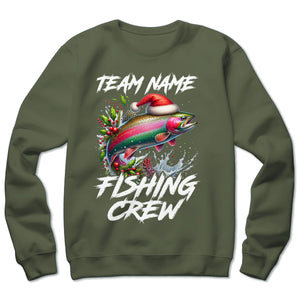 Custom Christmas Rainbow Trout Fishing Team Shirts, Trout Fishing Crew Sweatshirt Fishing Gifts IPHW5667