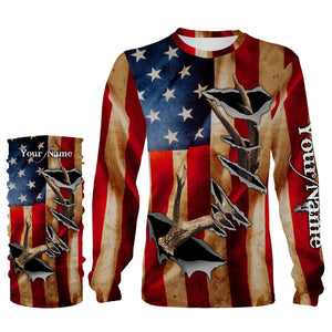 American Flag Deer Horn Hunting Shirts, Personalized Patriotic Hunting Gifts For Hunters - IPHW721