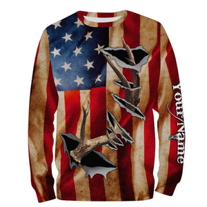 American Flag Deer Horn Hunting Shirts, Personalized Patriotic Hunting Gifts For Hunters - IPHW721