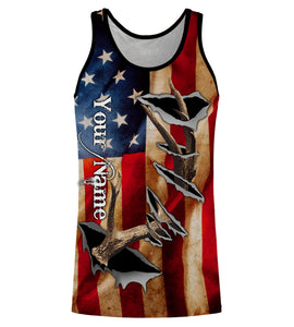 American Flag Deer Horn Hunting Shirts, Personalized Patriotic Hunting Gifts For Hunters - IPHW721