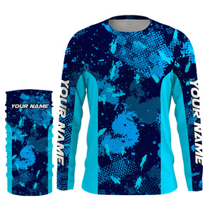 Fishing teal blue camo Custom UV Long Sleeve Fishing Shirts, UV Protection Outdoor shirts - IPHW1225