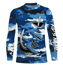 Load image into Gallery viewer, Fishing camo Fish hook Custom Long sleeve performance Fishing Shirts, blue camo Fishing jerseys IPHW2932