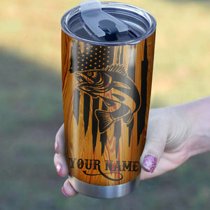 Walleye Fishing Tumbler American Flag Custom Stainless steel Tumbler cup | personalized Patriotic Fishing gifts 4th of July - IPHW33