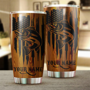 Walleye Fishing Tumbler American Flag Custom Stainless steel Tumbler cup | personalized Patriotic Fishing gifts 4th of July - IPHW33