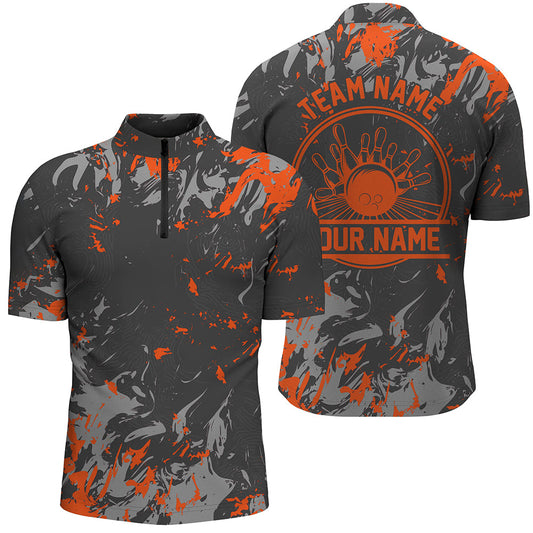 Personalized Bowling Quarter Zip Shirts Men, Bowling Balls And Pins Bowling Team Shirts | Orange IPHW5397