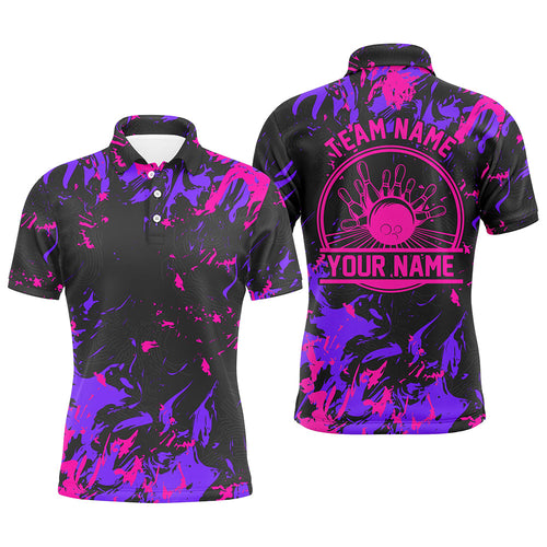 Personalized Bowling Polo Shirts Men Bowling Balls And Pins Bowling Team Shirts | Pink And Purple IPHW5401
