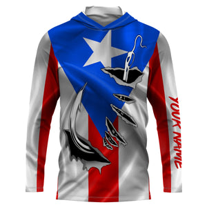 Puerto Rico Fishing 3D Fish Hook Flag UV protection quick dry custom name long sleeves shirts personalized Patriotic Fishing gifts IPHW370