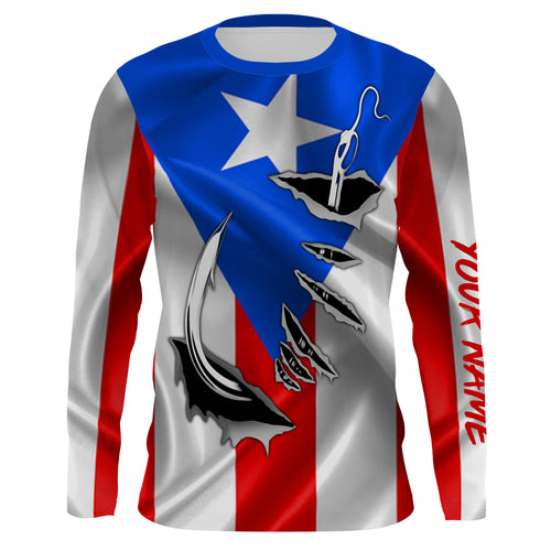 Puerto Rico Fishing 3D Fish Hook Flag UV protection quick dry custom name long sleeves shirts personalized Patriotic Fishing gifts IPHW370