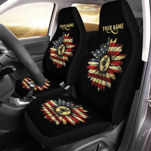 Vintage American Flag Sunflower Custom Car Seat cover, personalized Patriotic Car accessories - IPHW1119