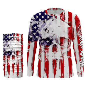 Skull American Flag Custom Long Sleeve performance Shirts, personalized Patriotic 4th of july apparel - IPHW1275