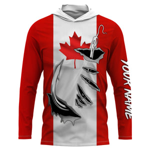 Canada Flag Fishing 3D Fish Hook UV protection quick dry customize name long sleeves shirts personalized Patriotic fishing apparel gift for Fishing lovers IPH1903