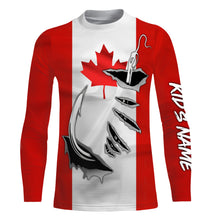 Load image into Gallery viewer, Canada Flag Fishing 3D Fish Hook UV protection quick dry customize name long sleeves shirts personalized Patriotic fishing apparel gift for Fishing lovers IPH1903