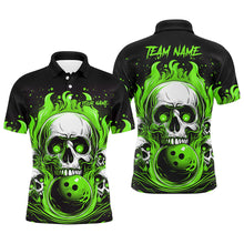 Load image into Gallery viewer, Custom Green Skull Bowling Team Shirts, Flame Bowling Jerseys Bowlers Shirts For Men And Women IPHW5842