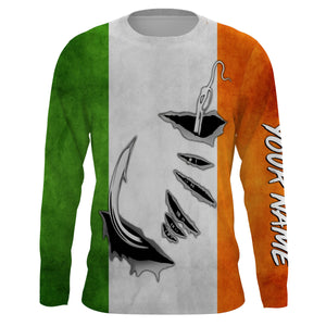 Fishing hook Ireland Flag Long Sleeve Fishing Shirts, Personalized Patriotic Fishing gifts for men IPHW2644