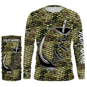 Bass Fishing scales Fish hook Custom Long Sleeve Fishing Shirts, personalized Bass Fishing apparel - IPH1919