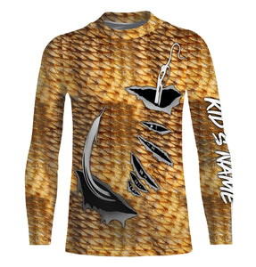 Redfish Fishing scales Fish hook Custom Long Sleeve performance Fishing Shirts | Red drum Fishing shirts - IPH1920