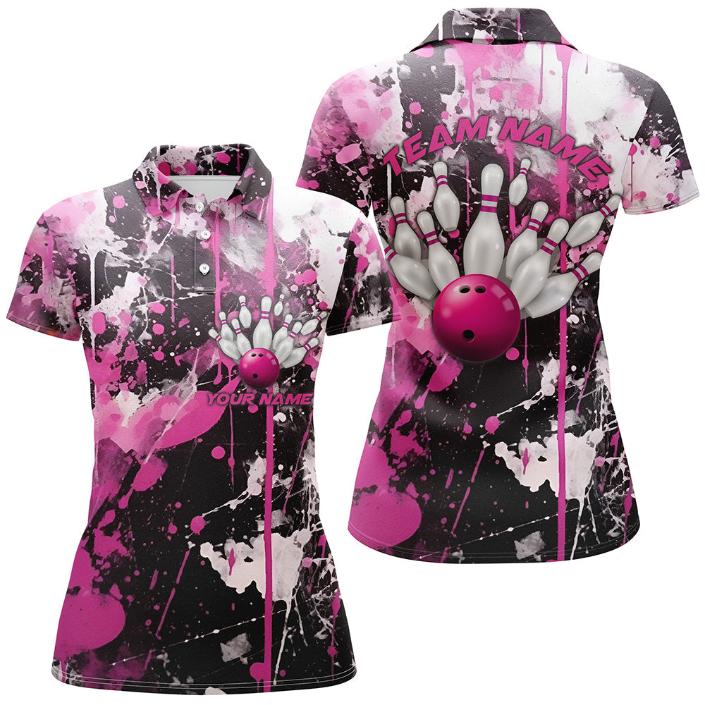 Pink Camo Bowling Team Shirts Women Polo Personalized Bowling League Jerseys Strike Bowling IPHW5411