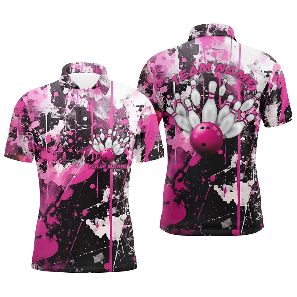 Pink Camo Bowling Team Shirts Men Polo Personalized Bowling League Jerseys Strike Bowling IPHW5411