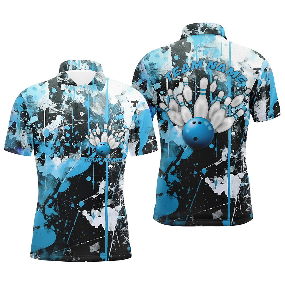 Blue Camo Bowling Team Shirts Men Polo Personalized Bowling League Jerseys Strike Bowling IPHW5413