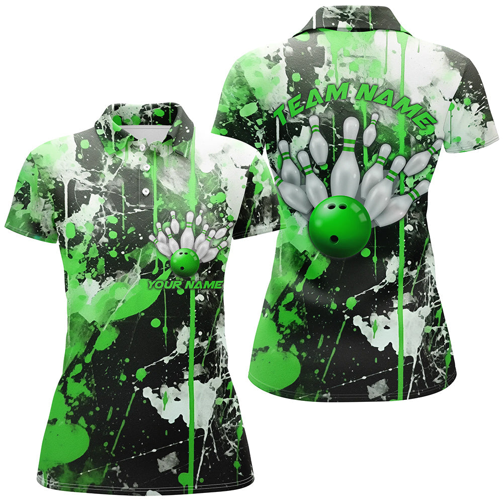 Green Camo Bowling Team Shirts Women Polo Shirts Custom Bowling League Jerseys IPHW5414