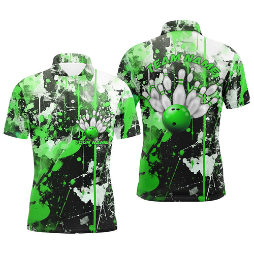 Green Camo Bowling Team Shirts Men Polo Personalized Bowling League Jerseys Strike Bowling IPHW5414