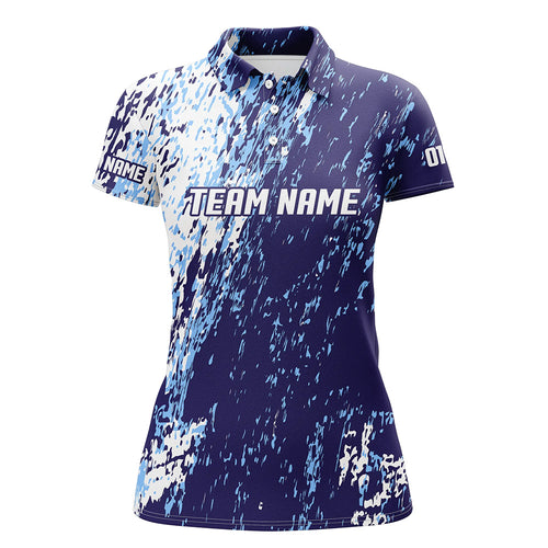 Personalized Bowling Team Jerseys, Bowling Shirts For Women With Customized Name | Blue IPHW4512