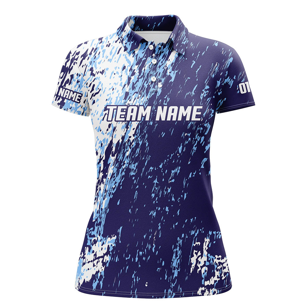 Personalized Bowling Team Jerseys, Bowling Shirts For Women With Customized Name | Blue IPHW4512