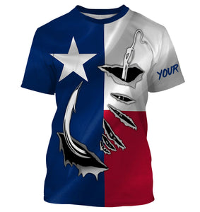 Custom Texas Flag Texas Fishing 3D Fish Hook UV Protection Long Sleeve personalized fishing apparel gift IPHW435