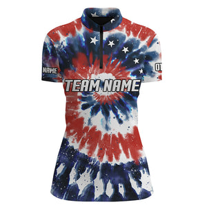 American Flag Tie Dye Bowling Shirts For Women, Custom Bowling Team Jerseys IPHW4524