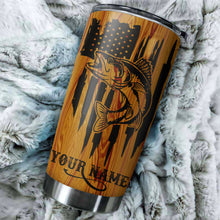 Load image into Gallery viewer, Walleye Fishing Tumbler American Flag 4th of July Custom name Stainless Steel Tumbler Cup Personalized Fishing gift - IPH1303