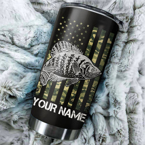 Crappie Fishing Tumbler US Flag Camo Patriot Customize name Stainless Steel Tumbler Cup Personalized Fishing gift for fisherman - IPH1274
