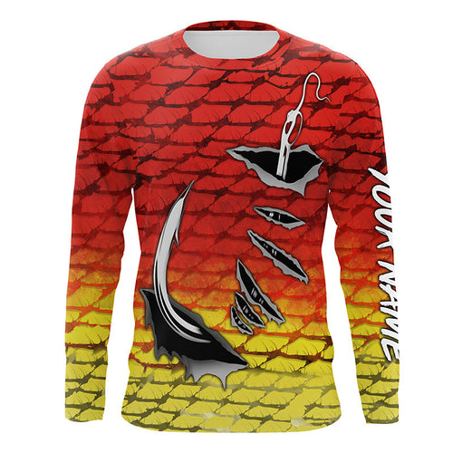 Fishing hook Redfsh Fish scale Custom Long sleeve Fishing Shirts, Redfish Mens Long Sleeve IPHW3490