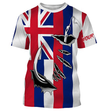 Load image into Gallery viewer, Hawaiian Flag 3D Fish hook Custom Long Sleeve performance Fishing Shirts IPHW471