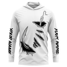Load image into Gallery viewer, Fishing Fish hook Custom Long sleeve performance Fishing Shirts | white IPHW2996