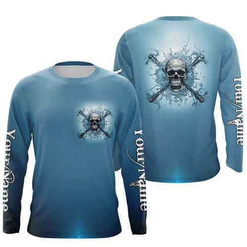 Water Skull And Crossbone Custom Long Sleeve Performance Fishing Shirts, Saltwater Fishing Shirts IPHW4830