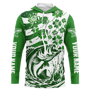 Custom St Patrick'S Day American Flag Bass Fishing Shirts, Shamrock Flag Bass Fishing Jerseys IPHW5895