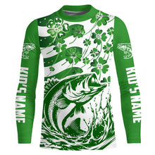 Load image into Gallery viewer, Custom St Patrick&#39;S Day American Flag Bass Fishing Shirts, Shamrock Flag Bass Fishing Jerseys IPHW5895