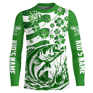 Custom St Patrick'S Day American Flag Bass Fishing Shirts, Shamrock Flag Bass Fishing Jerseys IPHW5895