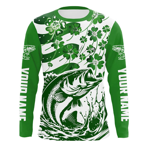 Custom St Patrick'S Day American Flag Bass Fishing Shirts, Shamrock Flag Bass Fishing Jerseys IPHW5895