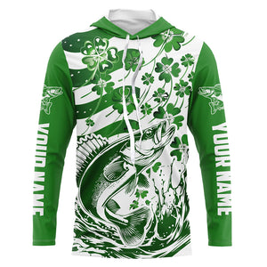 Custom St Patrick'S Day American Flag Walleye Fishing Shirts, Shamrock Flag Walleye Fishing Jerseys IPHW5896